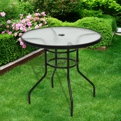 Hashtag Home Cecilia Patio Tempered Glass Steel Frame Round Table Wayfair